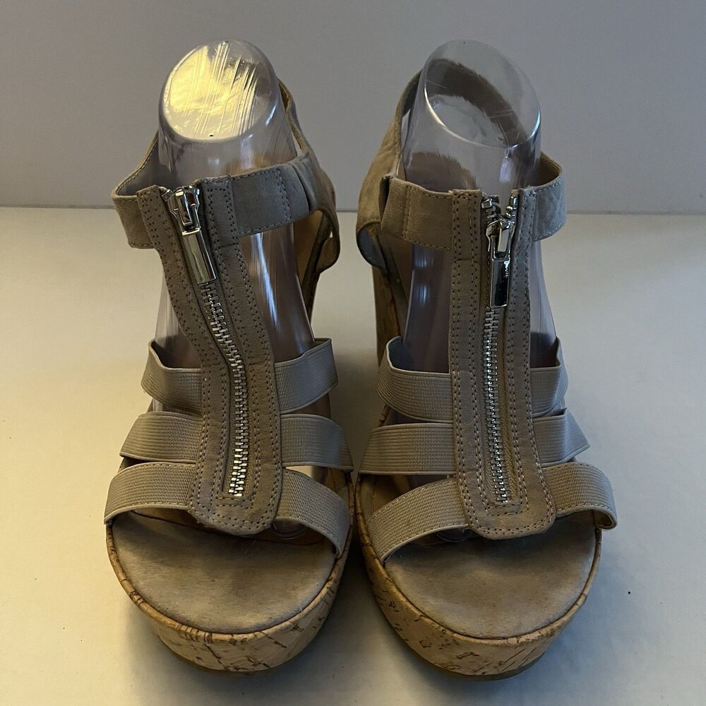 Torrid Stretch Front Zip Wedge Faux Suede Taupe SZ 9.5 WW Espadrille